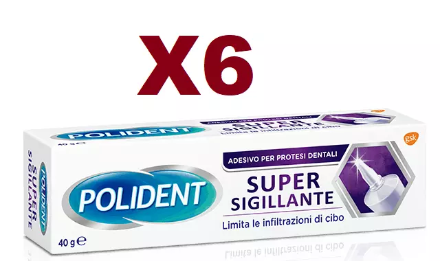 6 POLIDENT SUPER SIGILLANTE 40g ADESIVO PER PROTESI DENTALI CREMA ADESIVA