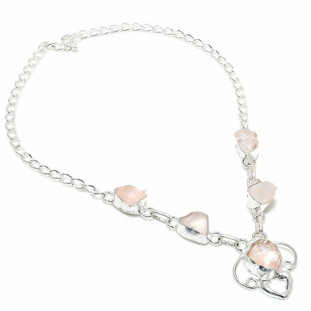 Rose Quartz Rough Gemstone 925 Sterling Silver Jewelry Necklace 18" S041