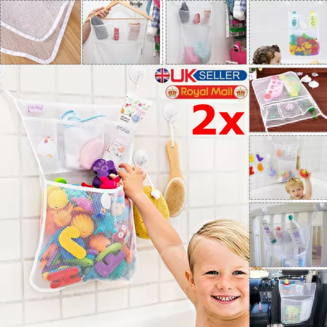 🔥 2 Pack Kids Baby Bath Toy Tidy Organiser Mesh Net Storage Bag Holder Bathroom