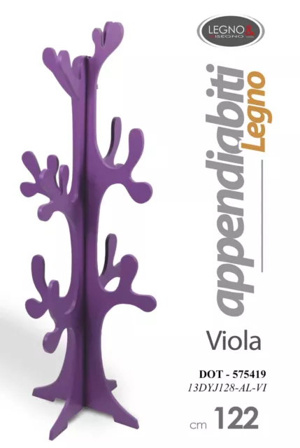 Appendiabiti Albero Verticale Attaccapanni Da Terra Legno Piantana Viola 122 Cm