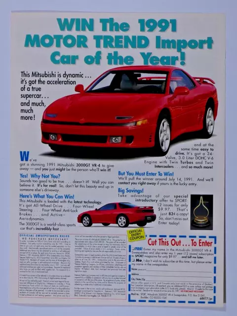 1991 Mitsubishi 3000 GT VR 4 Green Font Vintage Original Print Ad 8.5 x 11"