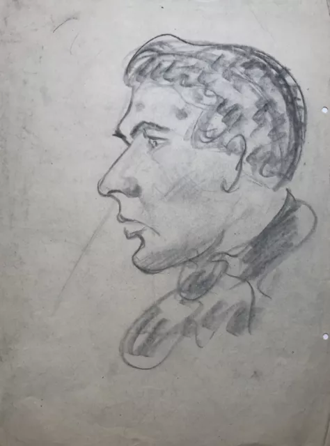 Dibujo Lápiz Retrato Uno Hombre En Seitenprofil Parte Trasera Mujer 30 x 40