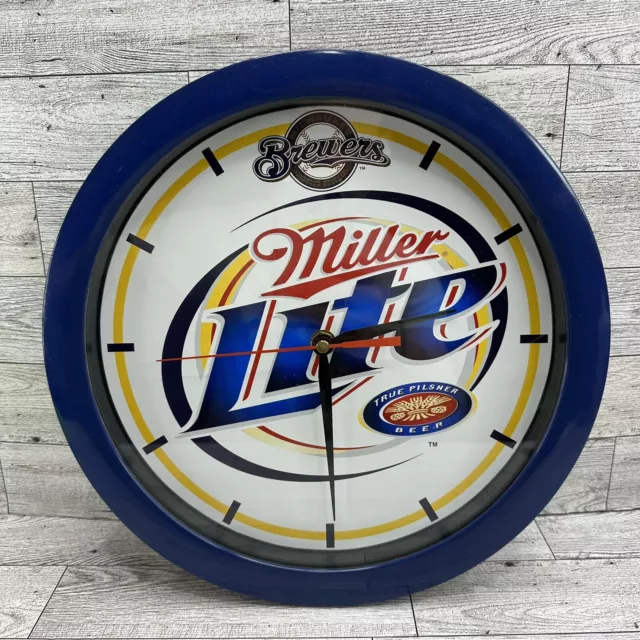 Miller Lite Milwaukee Brewers Baseball Hanging  11.5" Wall Clock Works