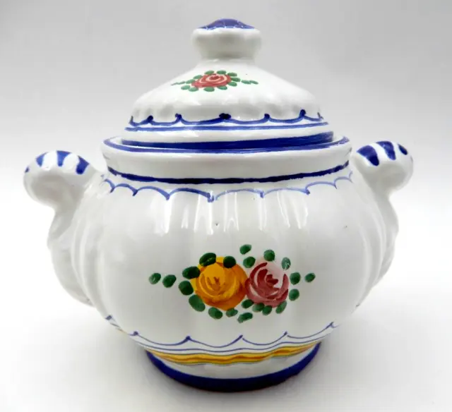 Vintage Majolica Clay Pottery Hand Painted Sugar Bowl ~Made In Italy For Cuttura