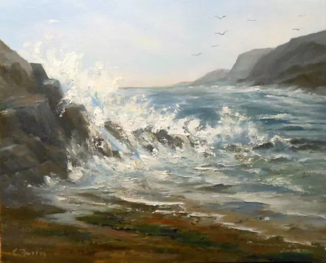 Maine's Rocky Coast, 8x10 original oil painting by Maine Artist, Celene Farris