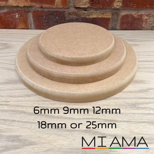 MIAMA MDF Wooden Circle Disk Blanks Craft Shape 10-60cm Diameter Round Top Edge