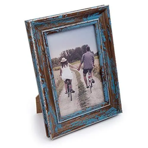 , Decorative Weathered, 4 x 6 inches Distressed Wooden Look Picture Frame, Blue