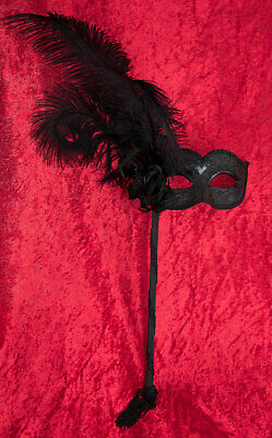 Mask from Venice Colombine IN Stick And IN Feathers Ostrich Black 1365 11TER
