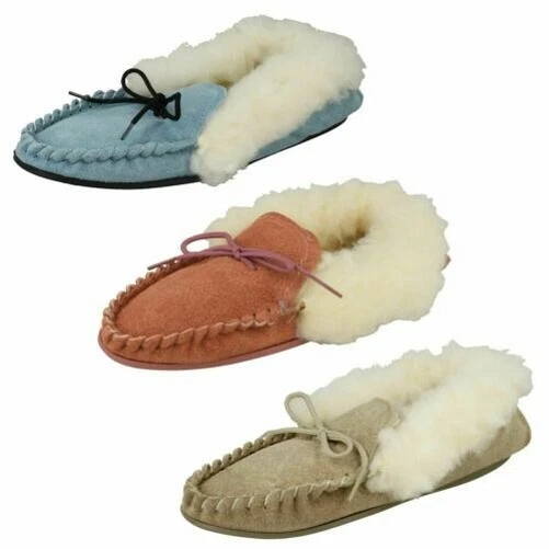 Femmes Spot On à Enfiler Pantoufles' Daim Véritable Mocassin'
