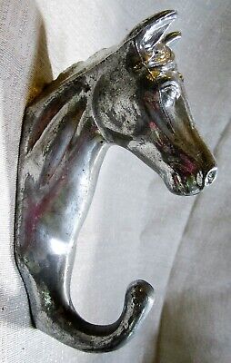 Horse head bust hat keys or coat hook vintage polished aluminum metal USA made