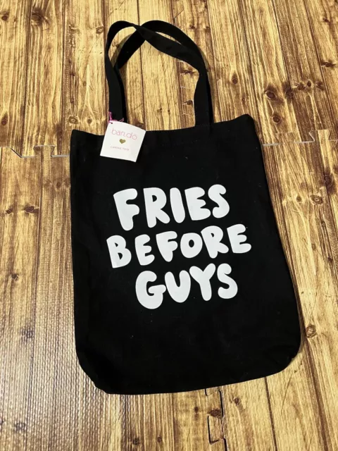 Bando NWT Black Canvas Tote Bag with White Print "Fries Before Guys" NWT