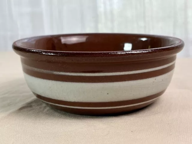 Vintage Marked WELLER Utility Ware Small Bowl - Brown Glaze & White Stripe 3