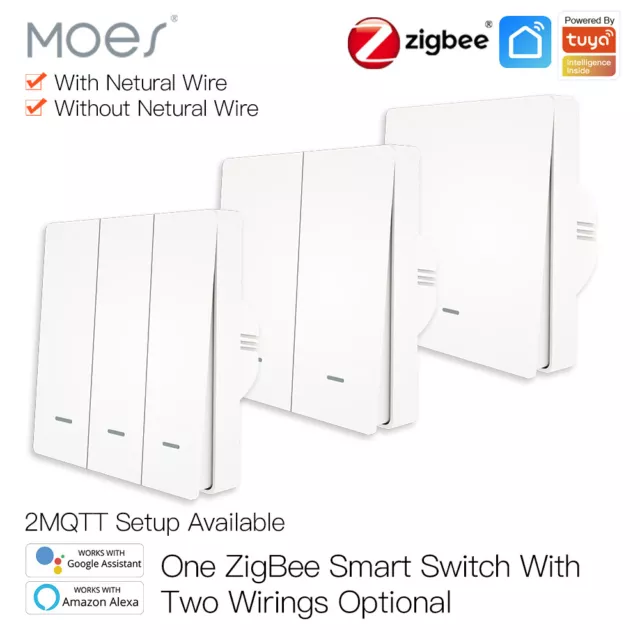 MOES ZigBee Smart Lichtschalter Druckknopf Wandschalter 2-Way Alexa Google APP