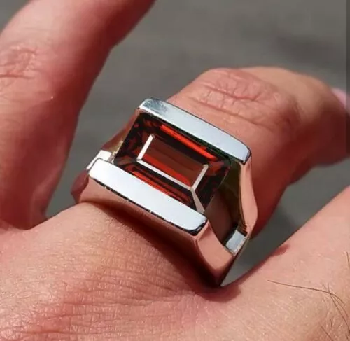 925 Sterling Silver Turkish Handmade Jewelry Red Garnet Stone Men's Ring