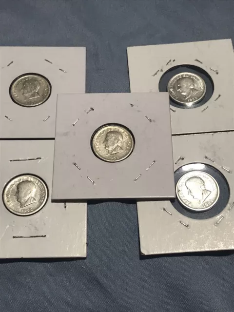 5 El Salvador coins of 25 cents 1953