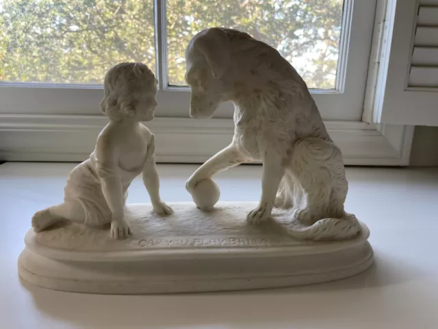 Girl & Dog Antique 1900's Figurine Statue