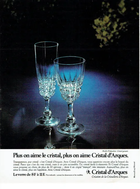 PUBLICITE ADVERTISING 115  1978  CRISTAL D'ARQUES verres série POMPADOUR