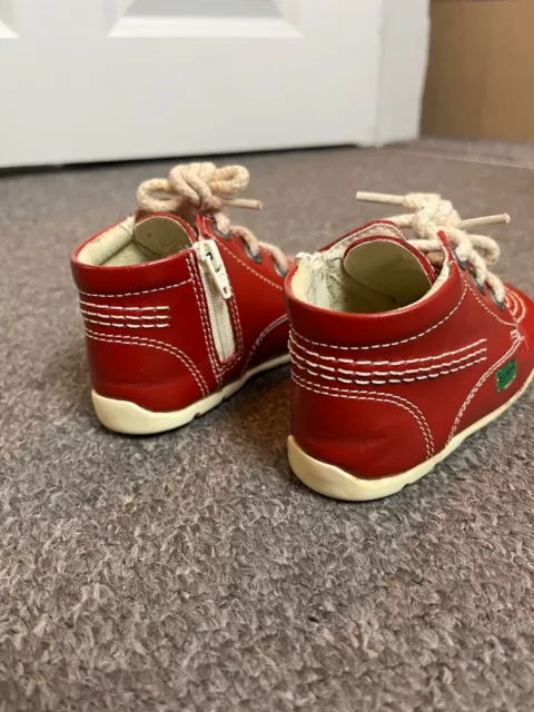 KICKERS Kick Hi RED LEATHER Baby UNISEX Boots Shoes SIZE 20 / UK 4 12-18 Months 3