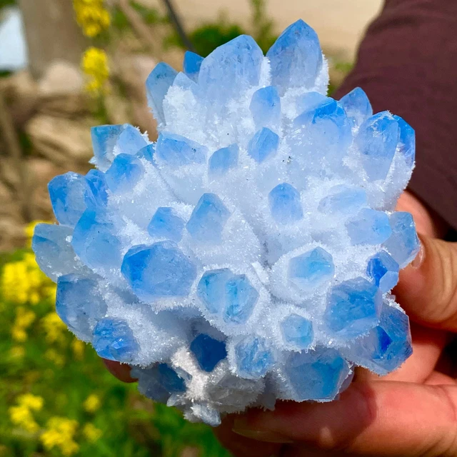413G New Find sky blue Phantom Quartz Crystal Cluster Mineral Specimen Healing 3