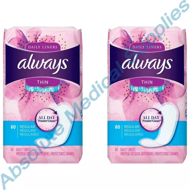 *120-Piece* Always Daily Liners All Day Fresh Clean Thin Regular Unscented 37000