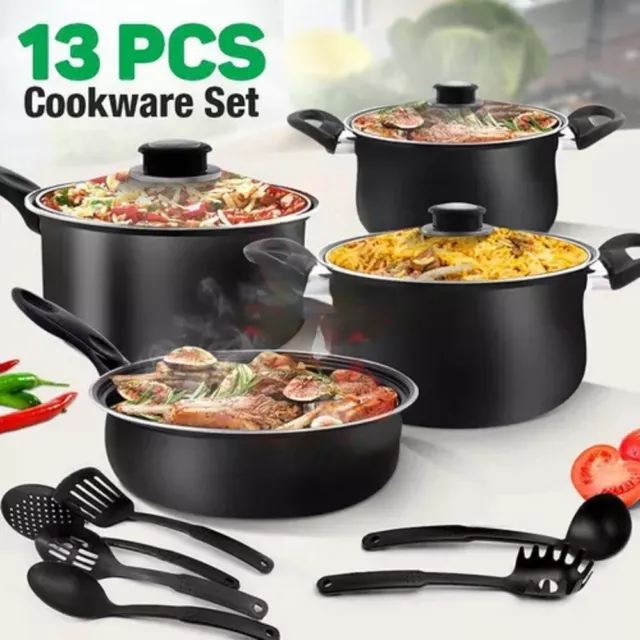 13Pcs Cookware Set Fry pan Saucepan Pot Non-stick Carbon Steel Fry Pan Cooking