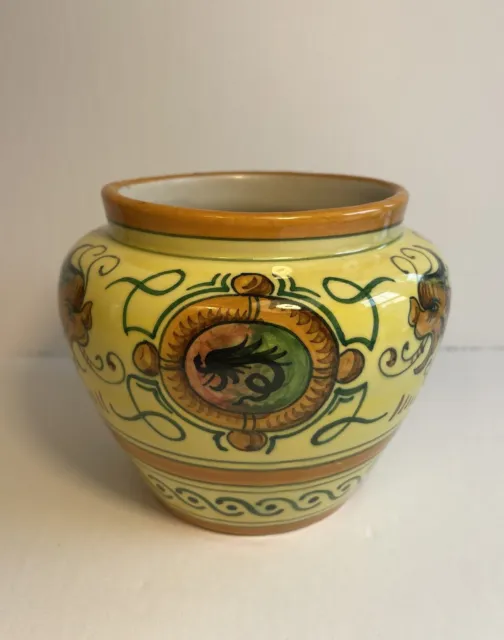 Italian Pottery Ceramic Vase - Yellow with Nautical Sea Serpent/Dragon Design