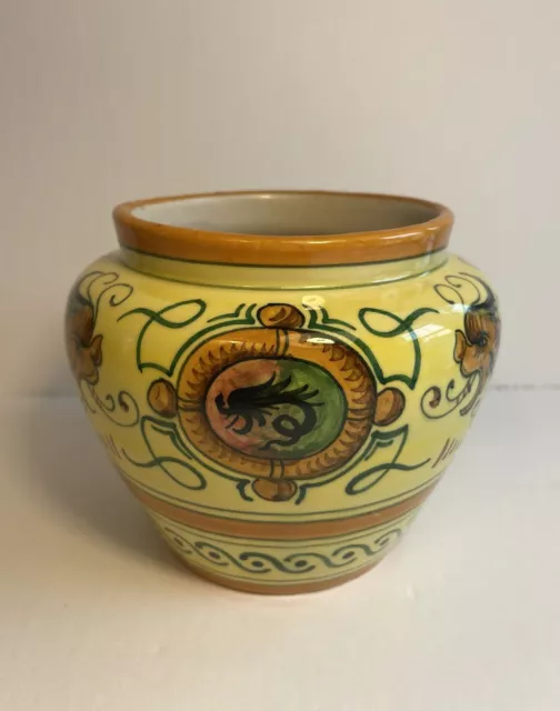 Italian Pottery Ceramic Vase - Yellow with Nautical Sea Serpent/Dragon Design