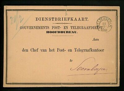 Postal History Netherla Indies Govt Telegram Postcard 1881 Weltevreden Soerabaja