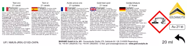 Prüfsäure Gold (21 Karat, 900 - 20 ml) - Probiersäure, Gold-Test, Gold-Tester 3