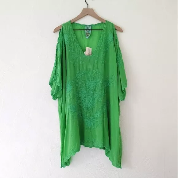 NWT Johnny Was Embroidered Green Kelly Cold Shoulder Blouse Size 1X Boho