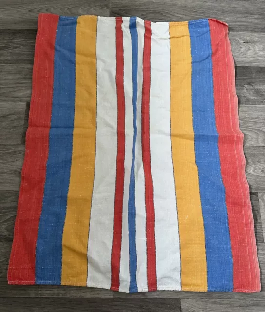Vintage Tea Towel Striped Retro Red Blue Orange White 48cm x 60cm