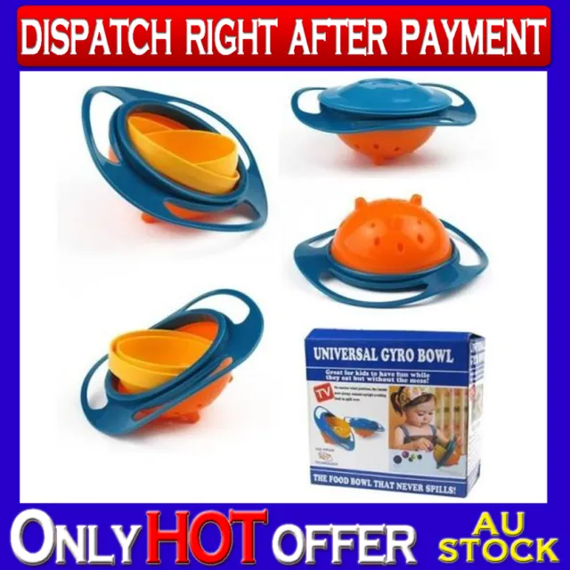 Toddler Universal Gyro Bowl Feeding 360 Rotating Baby Kids Avoid Spilling AD