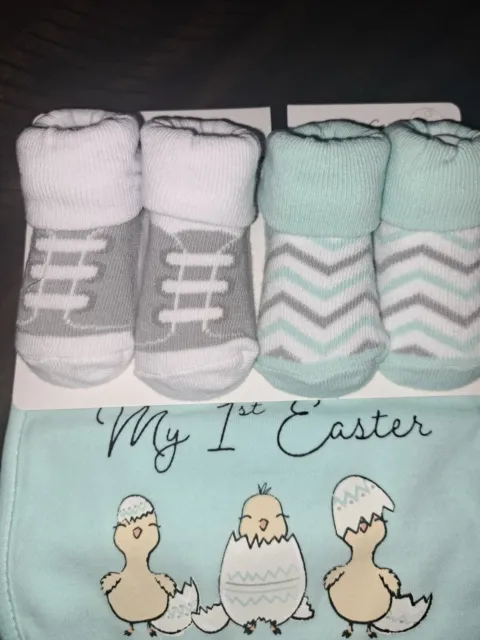 My First Easter Baby Infant Bibs & Booties Set *Boy or Girl* New