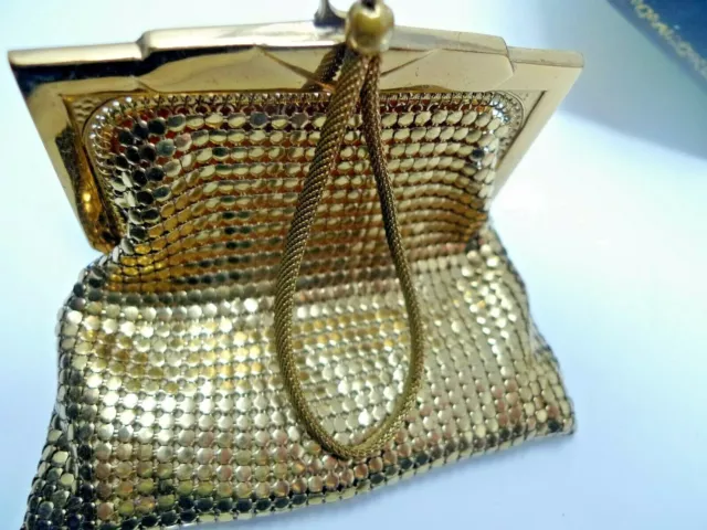 Whiting & Davis Gold Chainmail Mesh Purse BOX Cutex Marquise Black Storage Tin