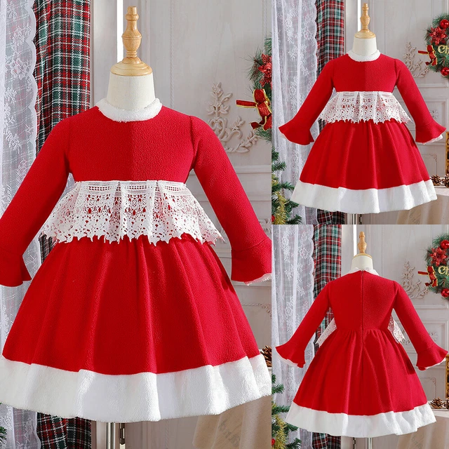 Kids Baby Girl Long Sleeve Christmas Lace Swing Dress Xmas Party Costume Clothes