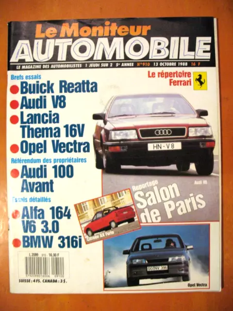 Le Moniteur de l'Automobile 910 du 13/10/1988-Buick Reatta. Audi V8. Opel Vectra