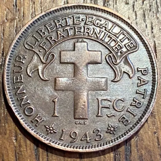Superbe Piece De 1 Franc  1943 Madagascar (1141) Recherchée