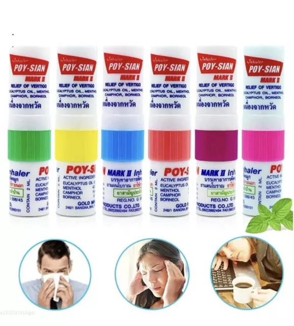 6 x POY SIAN MARK 2 NASAL INHALERS EUCALYPTUS CAMPHOR MENTHOL COLDS FLU VERTIGO