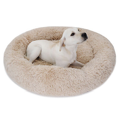 36x36" Beige Donut Cuddler Faux Fur Cat Dog Pet Bed Machine Wash Dryer Soft Warm