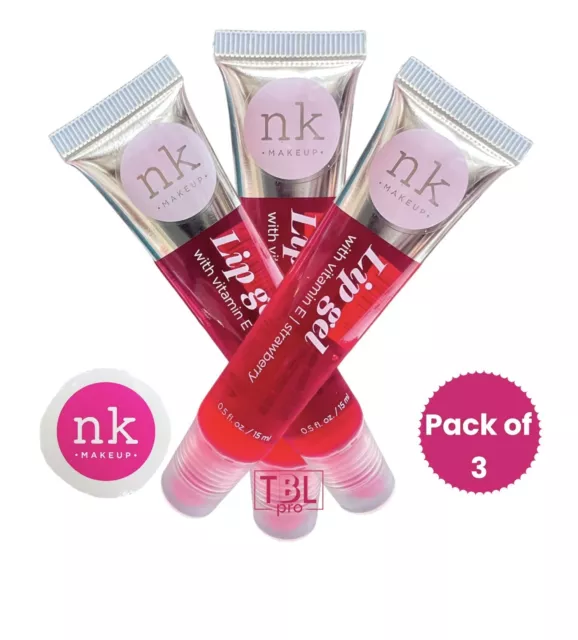 NK Lip Gloss Gel Strawberry Lipgloss with Vitamin E (Pack of 3)