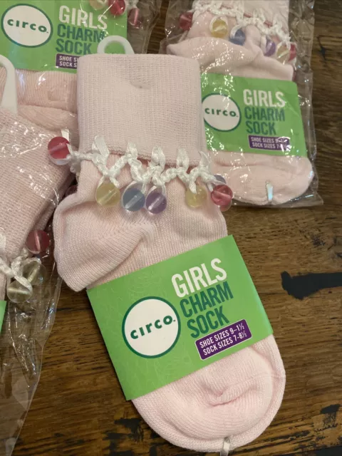 Girls Socks 4 Lot PAIR Pink Charm Shoe Size 9-1.5, Sock Size 7-8.5