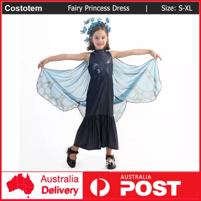 Childrens Kids Girls Fairy Princess Dress Costume Halloween Butterfly Wings Set