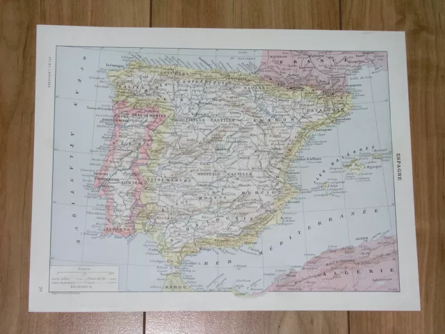 1903 Antique French Map Of Spain And Portugal / Balearic Islands