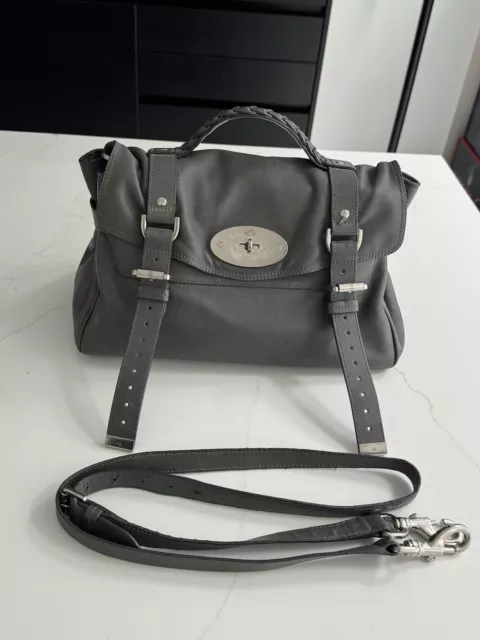 Mulberry Alexa Regular in Grey Leather & Shoulder Strap