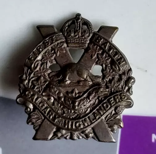 WWI 1st BATTALION CALGARY HIGHLANDERS OF CANADA BRONZE COLLAR BADGE