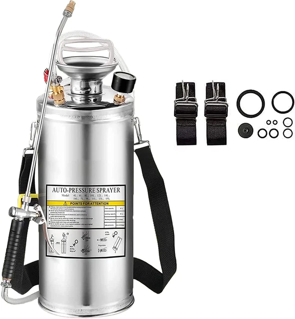 1.5Gal Stainless Steel Pump up Sprayer Reinforced Hose, Hand Pump Sprayer with P