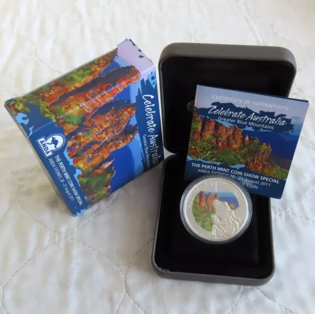 AUSTRALIA 2011 GREATER BLUE MOUNTAINS 1oz .999 FINE SILVER PROOF DOLLAR