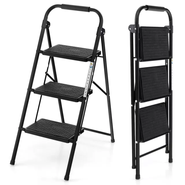 Folding 3 Step Ladder Heavy Duty Safety Anti-Slip Stool Portable Step Stool