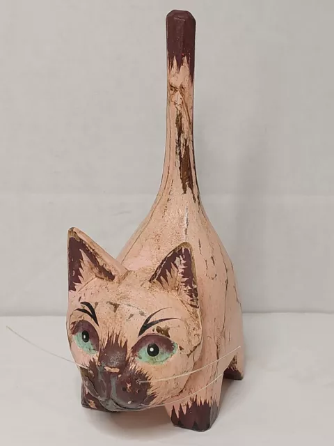 Vintage Hand Carved Hand Painted Wood Cat PreOwned