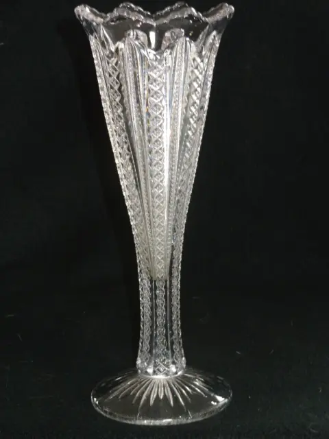 Antique Duncan & Miller EAPG Pattern Glass Mardi Gras Zipper Trumpet Vase